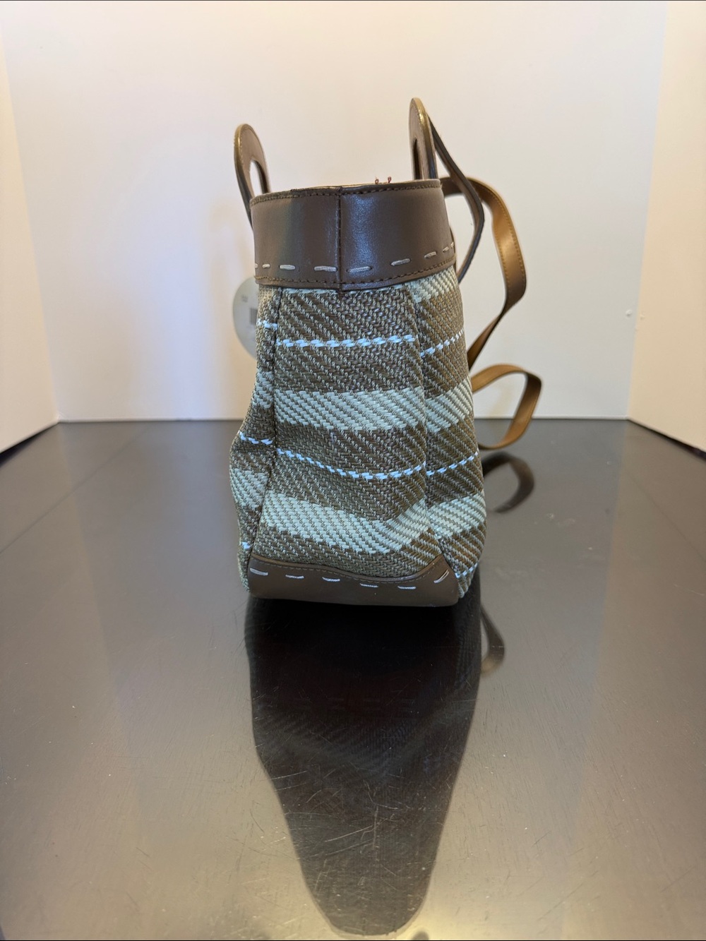 Valerie Stevens Brown and Cream Striped Woven Tote NWT - Picture 10 of 12